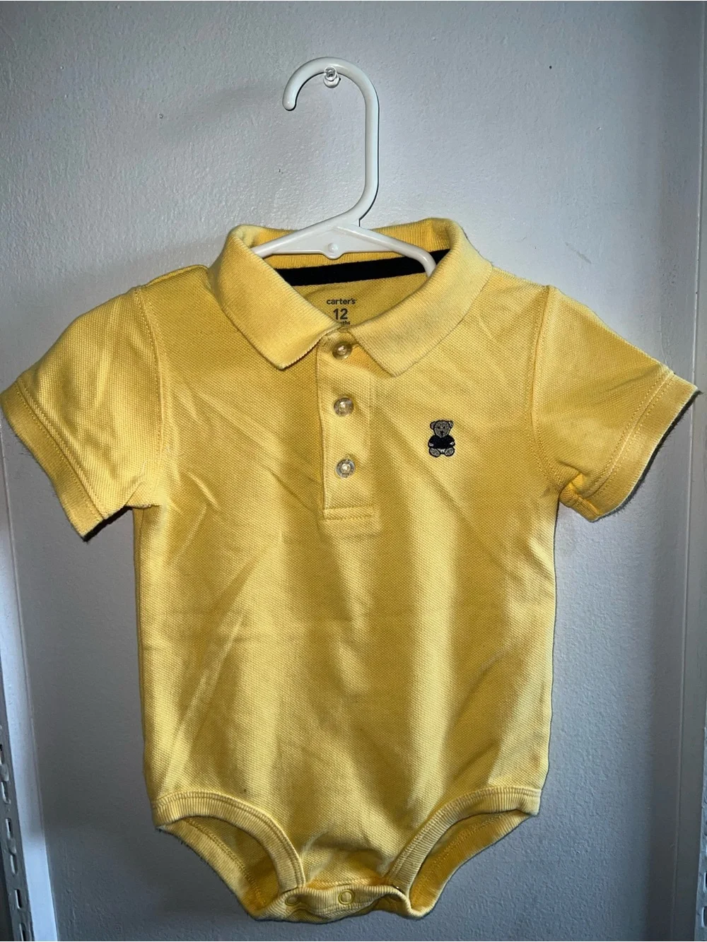 Carter's Sunny Yellow Polo Bodysuit with Bear Patch